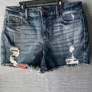 Women’s Distressed Dark Blue Denim Cutoff Shorts